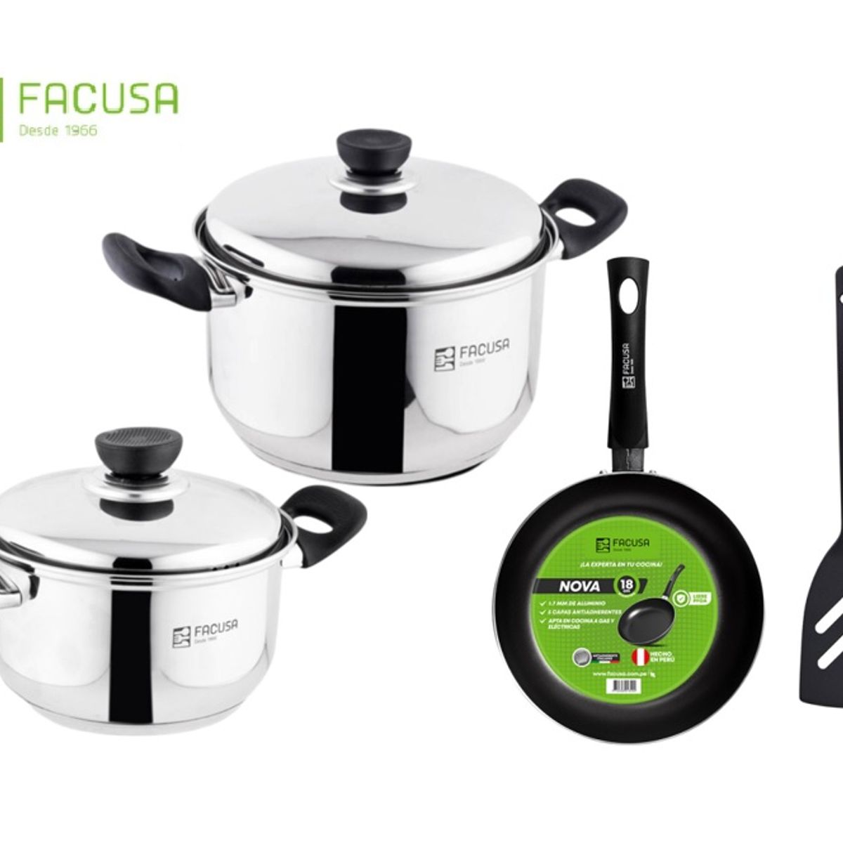 FACUSA - Juego de Ollas Acero Inoxidable con Sarten y espatula   Facusa