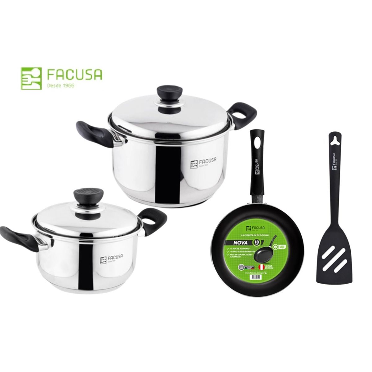 FACUSA - Juego de Ollas Acero Inoxidable con Sarten y espatula   Facusa
