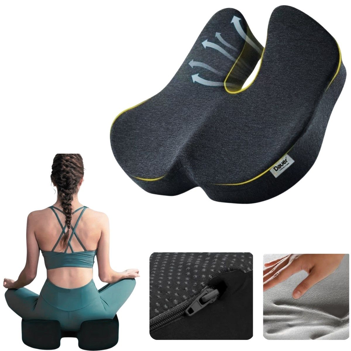 DAUER - Asiento Cojín Negro 3D Espacial Anatómico Curva Envolvente