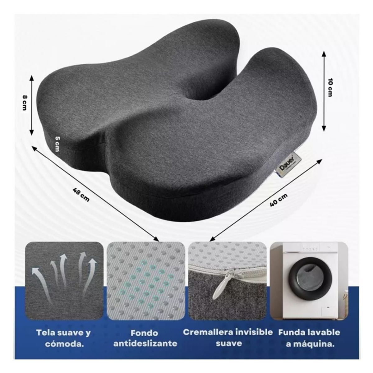 DAUER - Asiento Cojín Negro 3D Espacial Anatómico Curva Envolvente