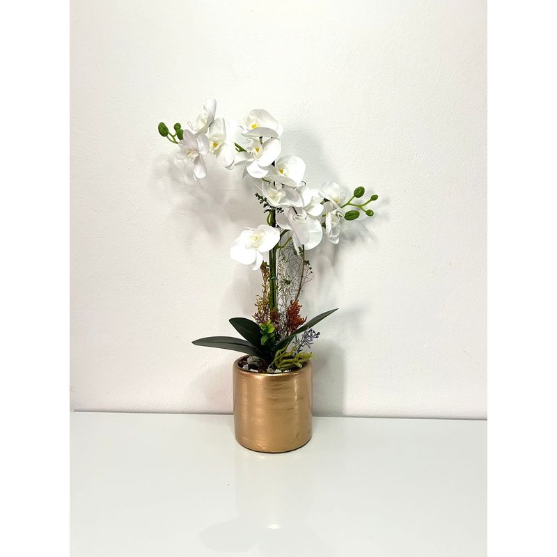 GENERICO - ORQUIDEA BLANCA 47 X 12 BASE DORADA CIL
