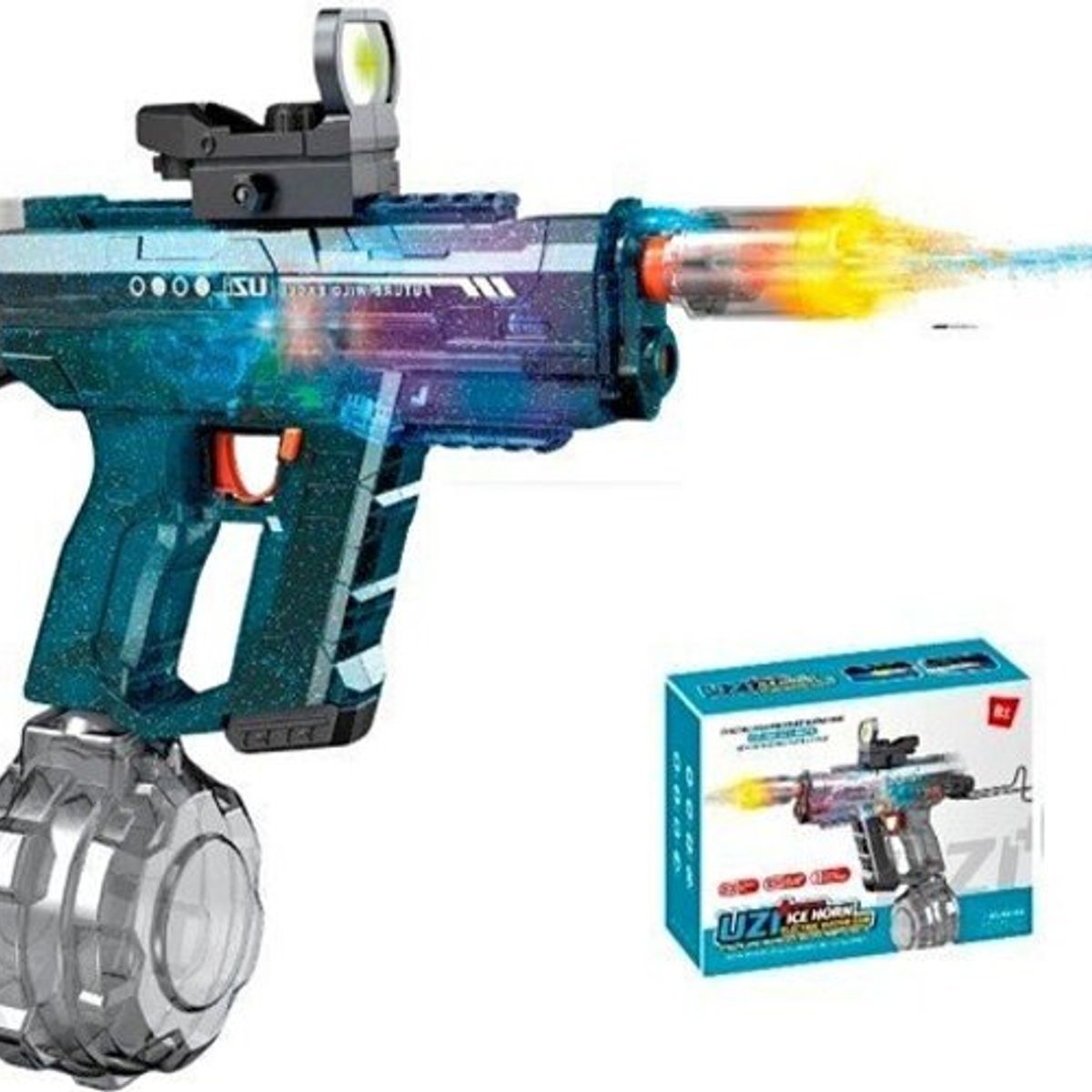 GENERICO - PISTOLA LANZA AGUA UZI RGB RECARGABLE AZUL