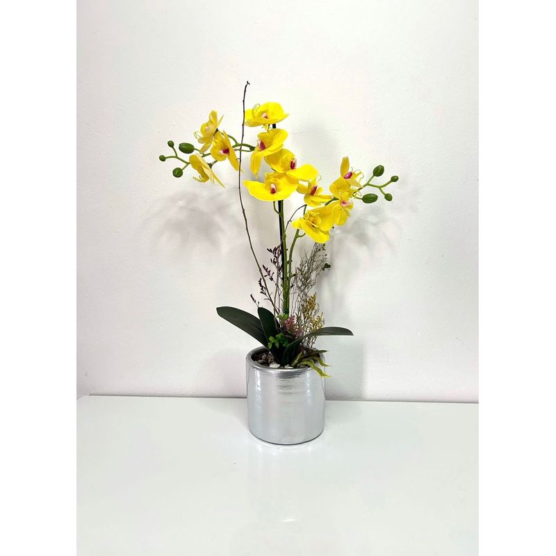 GENERICO - ORQUIDEA AMARILLA 47 X 12 BASE PLATEADA CIL
