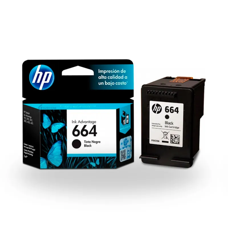 HP - Cartucho de Tinta HP 664 Negro F6V29AL Original