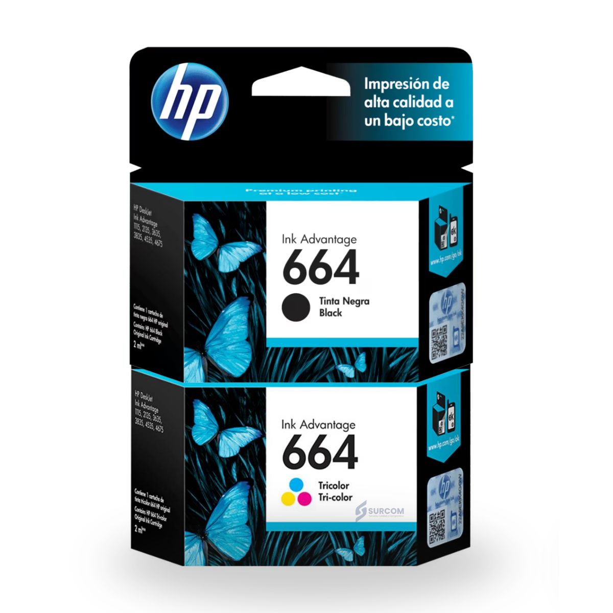 HP - Tinta HP 664  Tricolor F6V28AL Negro F6V29AL