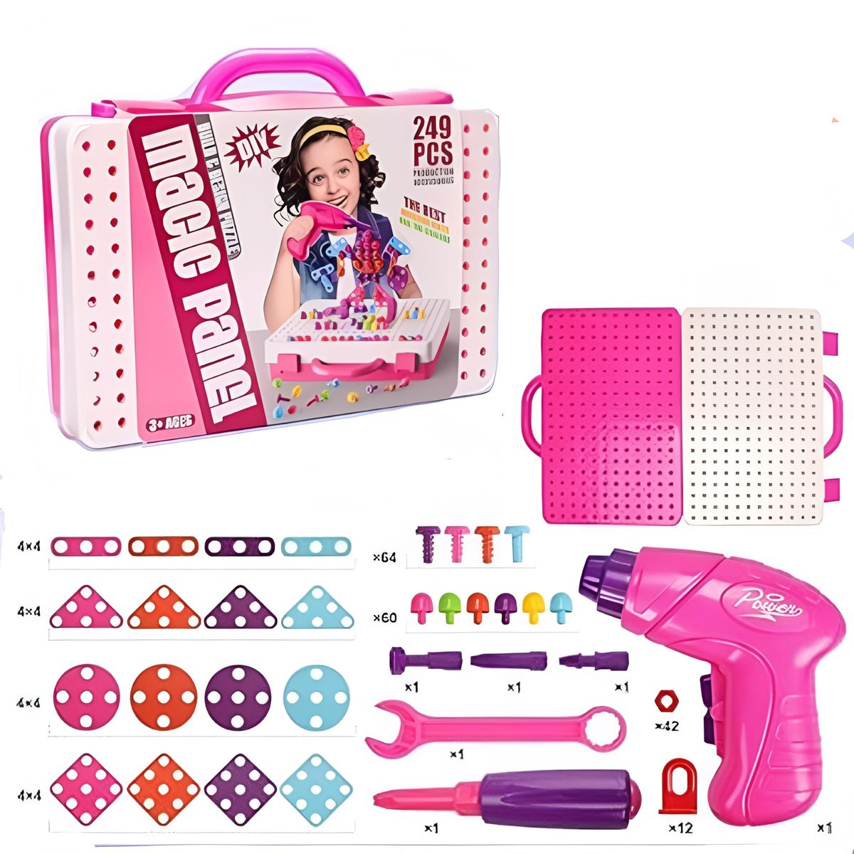 GENERICO - Juguete creativo Puzzle con taladro 249 pcs - Rosa