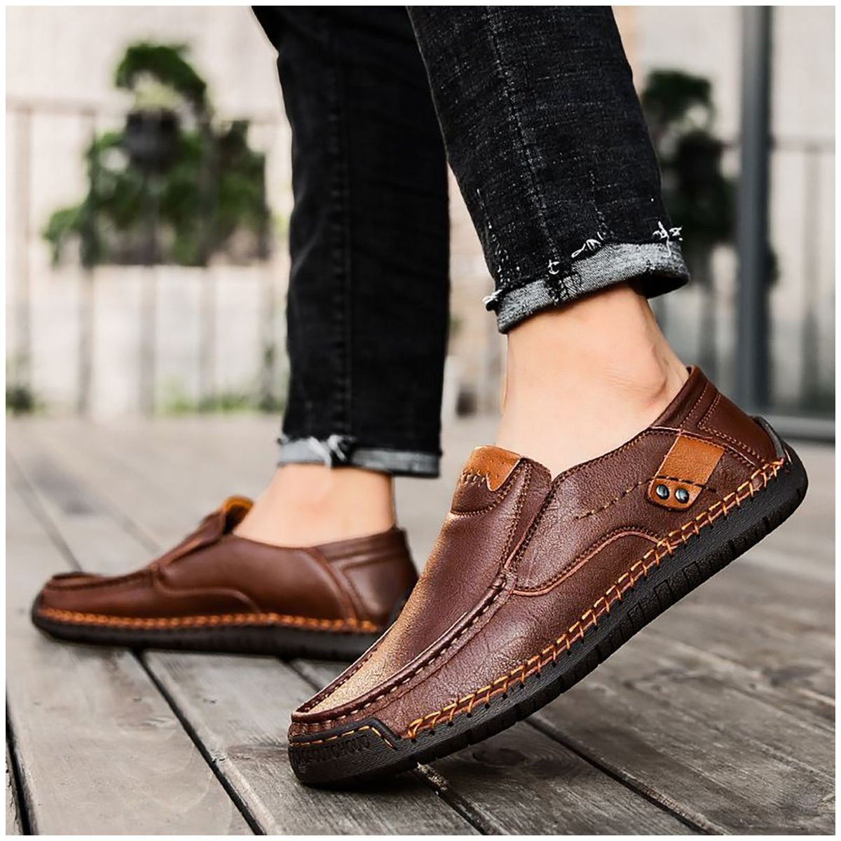 RINODERINA - Mocasines Casuales Zapatos Hombre Cosidos A Mano