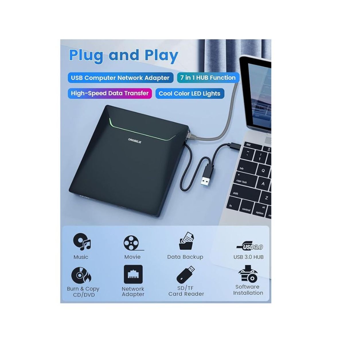 GENERICO - Unidad externa de CD 8 en 1 Origbelie