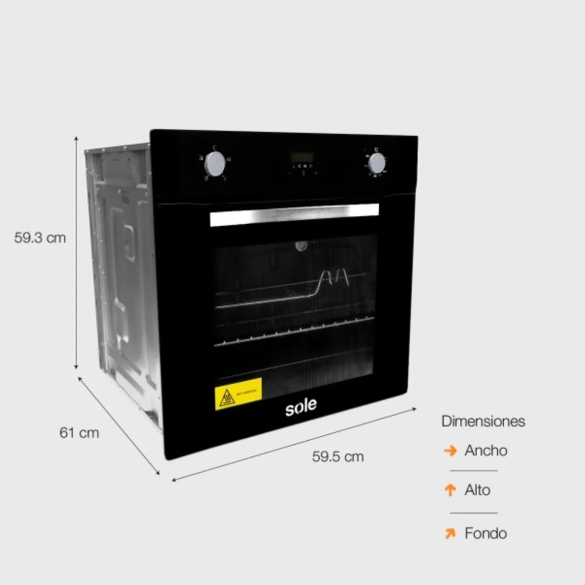 SOLE - SOLHO021V2 - Horno Empotrable A Gas GLP Convector Rosticero 60cm 70L