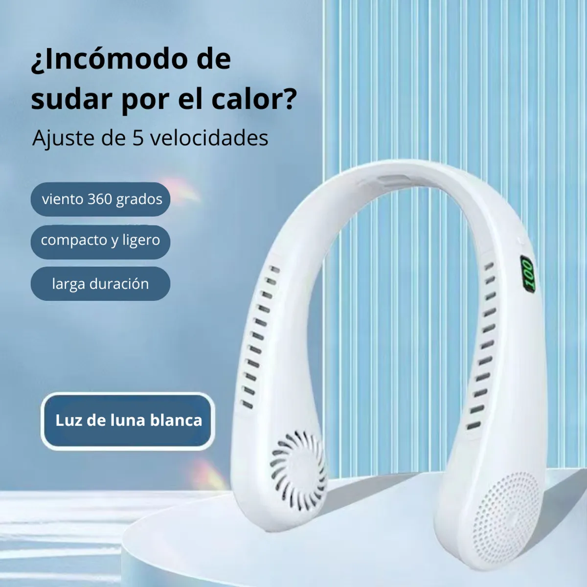 GENERICO - Ventilador de Cuello Recargable 5 Velocidades con Pantalla Digital Q7