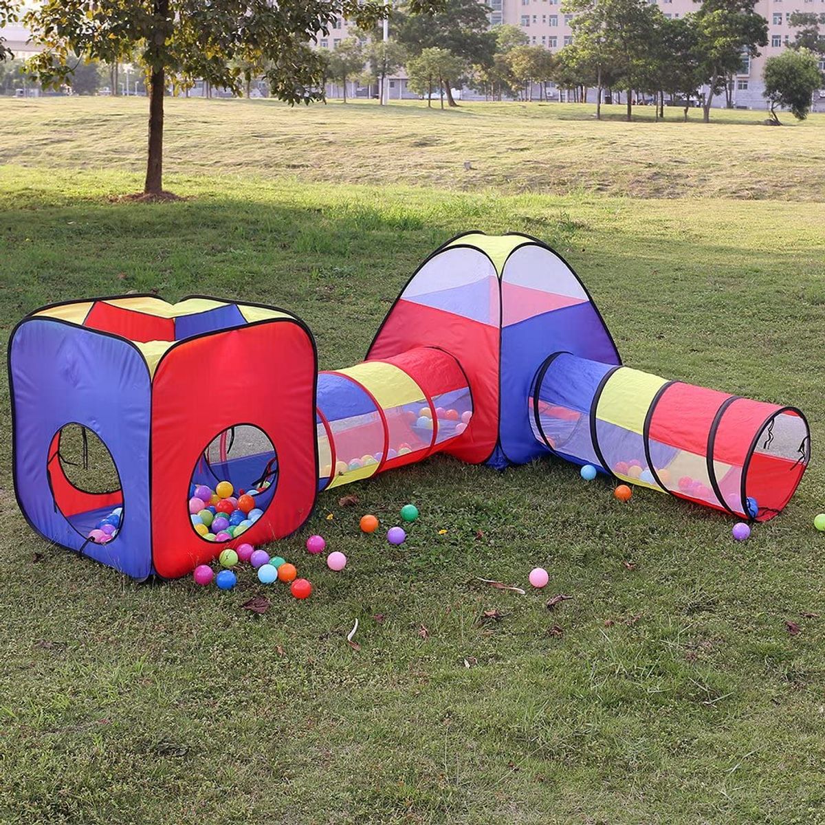 EVERBEST - Carpa Circuito 4 en 1 Doble Túnel Juegos para Niños Unisex
