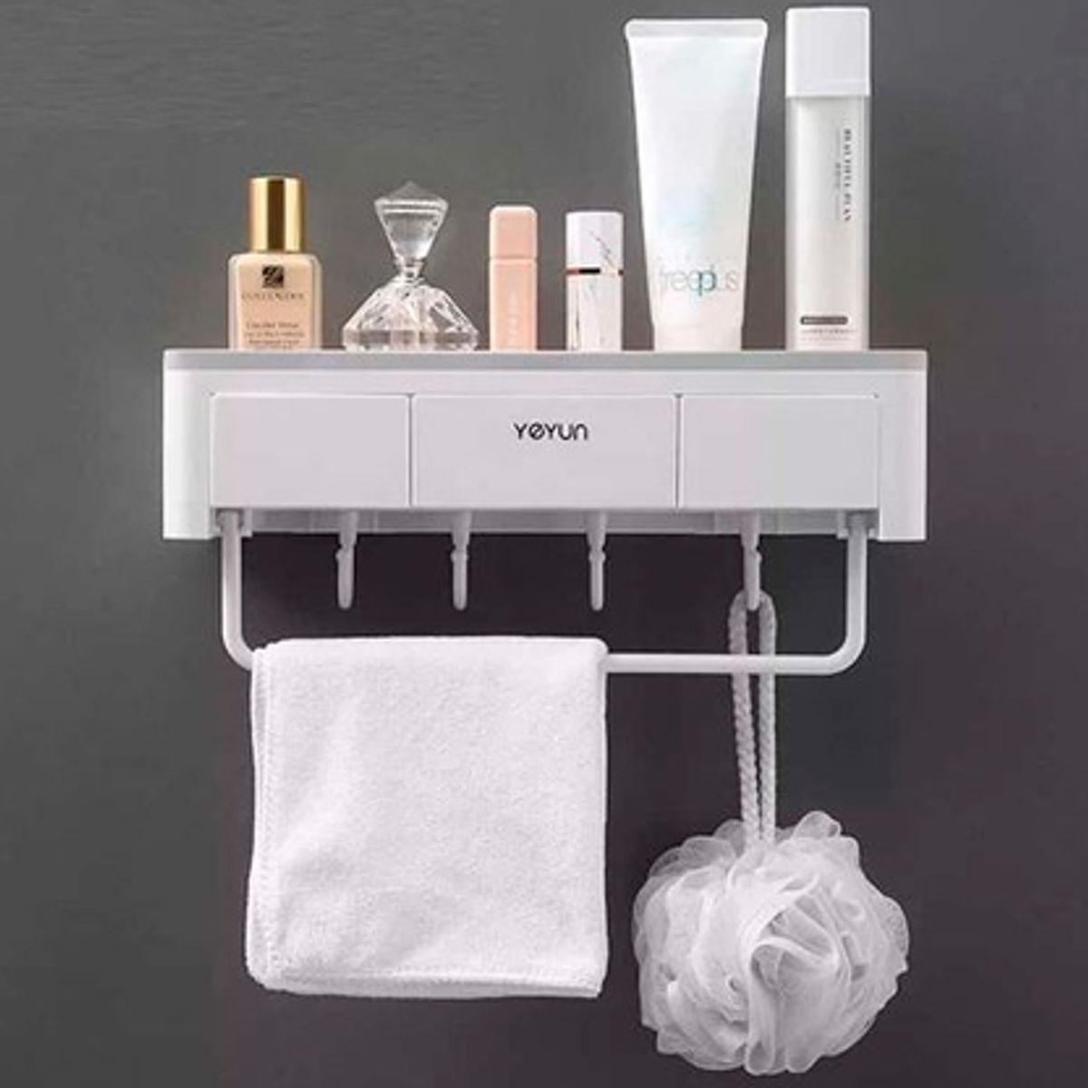 GENERICO - Estante Flotante para Baño con Cajones y Ganchos  Adhesivo Transparente