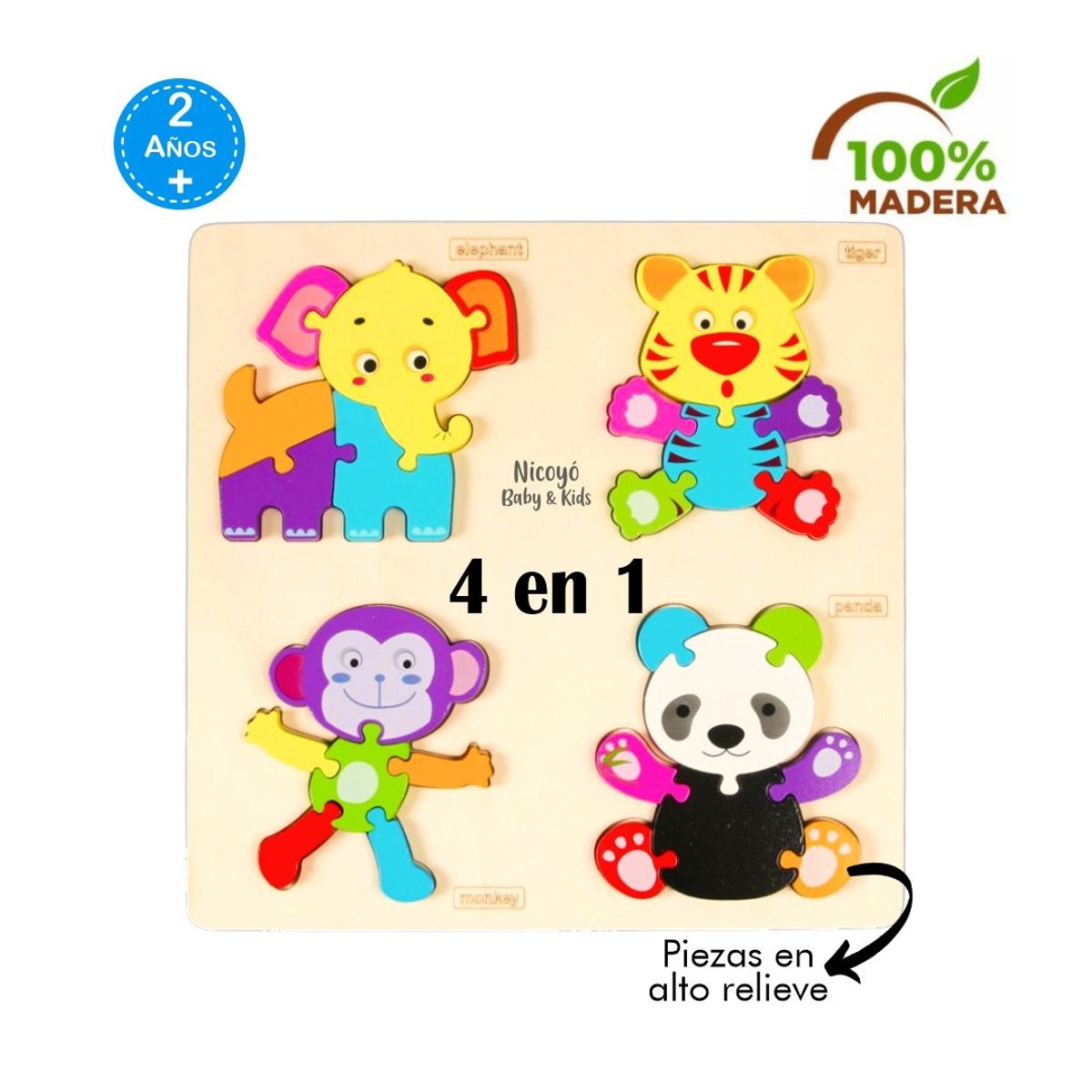 EDUCA - Juguete Rompecabezas 4 en 1 en Alto Relieve- Animales Jungla