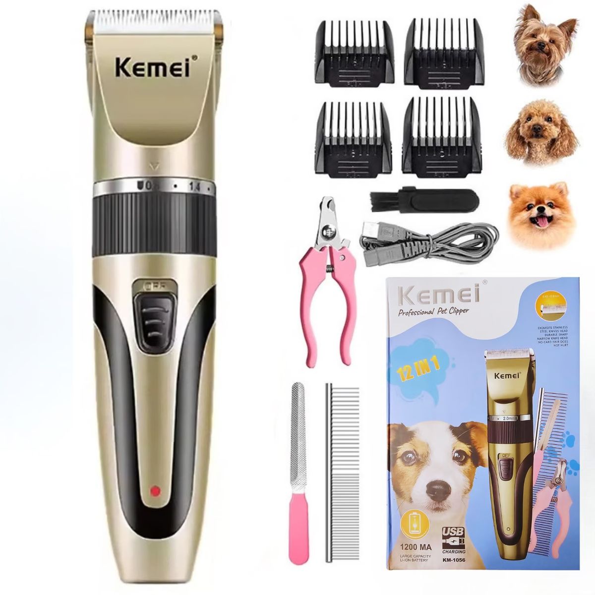 KEMEI - Kit Profesional Cortadora Pelo Mascota KEMEI Color Aleatorio