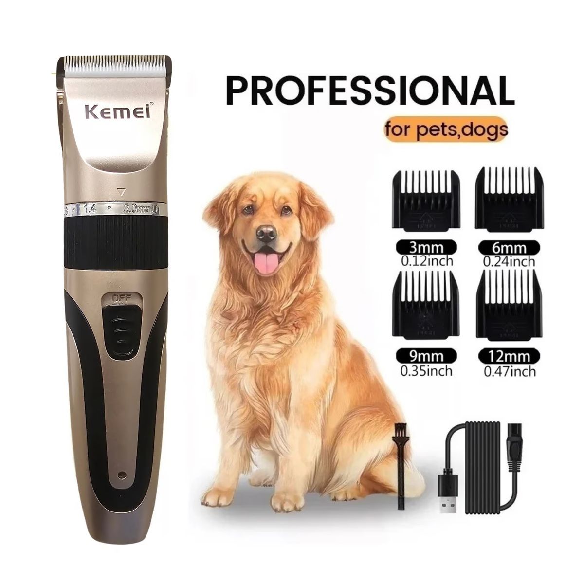 KEMEI - Kit Profesional Cortadora Pelo Mascota KEMEI Color Aleatorio