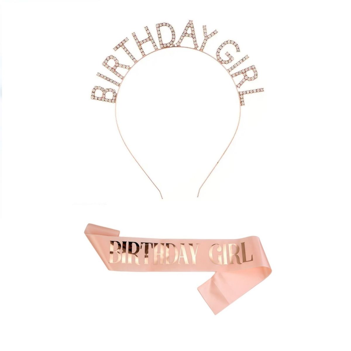 GENERICO - Set vincha y banda cumpleaños Birthday Girl oro rosa