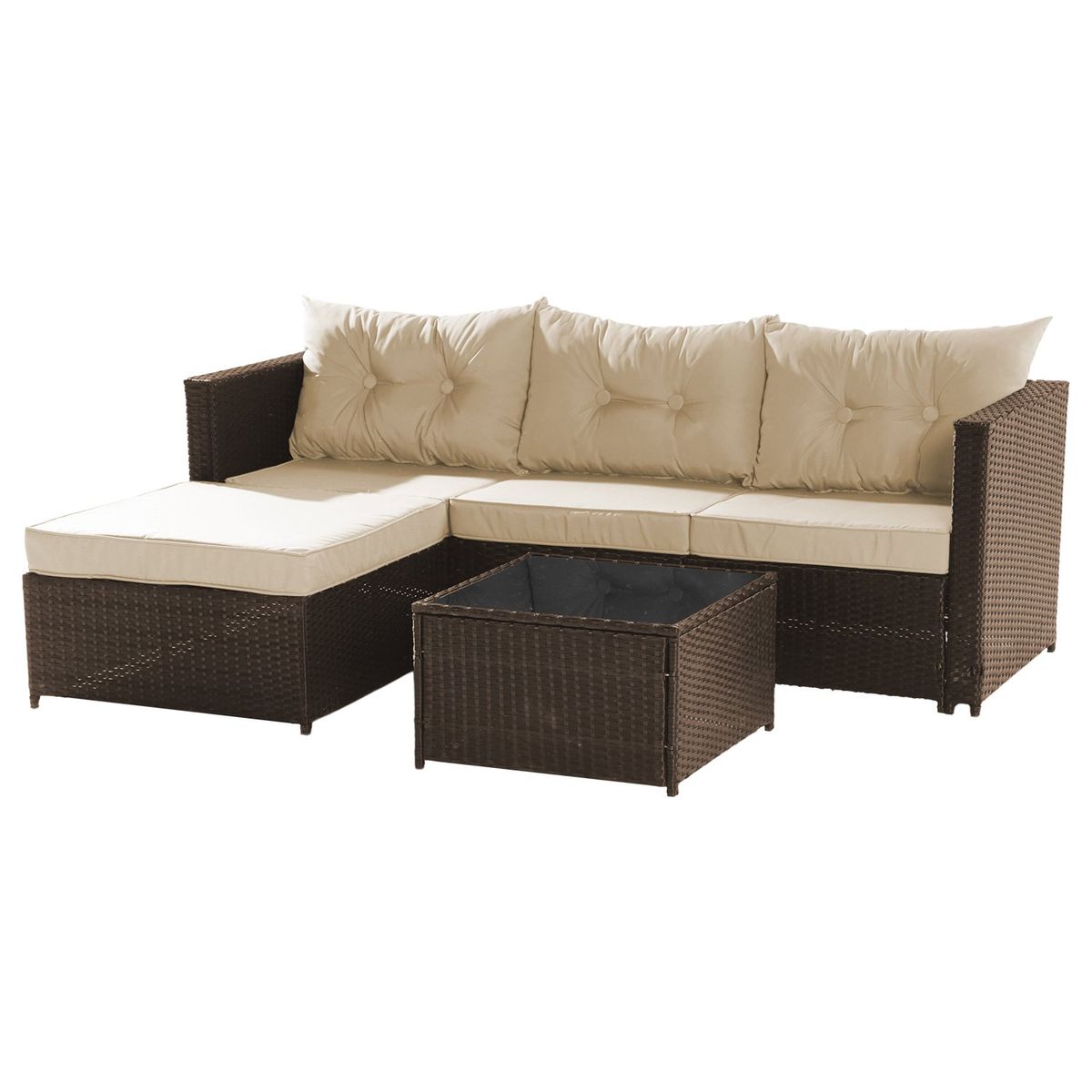 NOVAHUS - Seccional Intercambiable 3 Cuerpos Terraza Sofá + Mesa Café