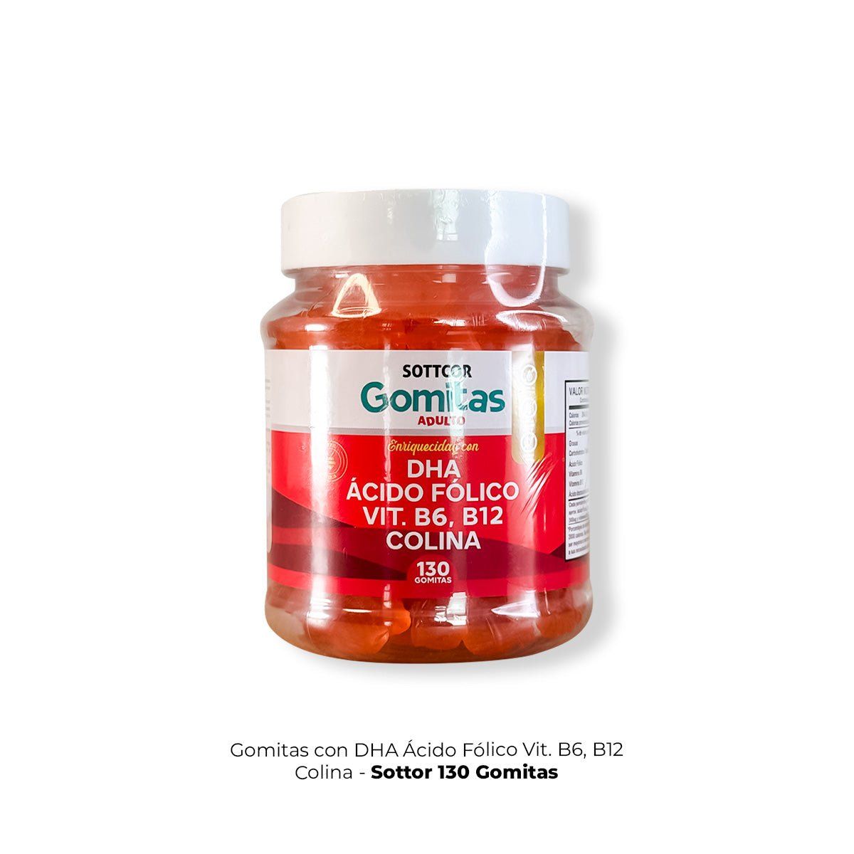 GENERICO - Gomitas con DHA Ácido Fólico Vit B6 B12 Colina Sottcor 130 Gomitas