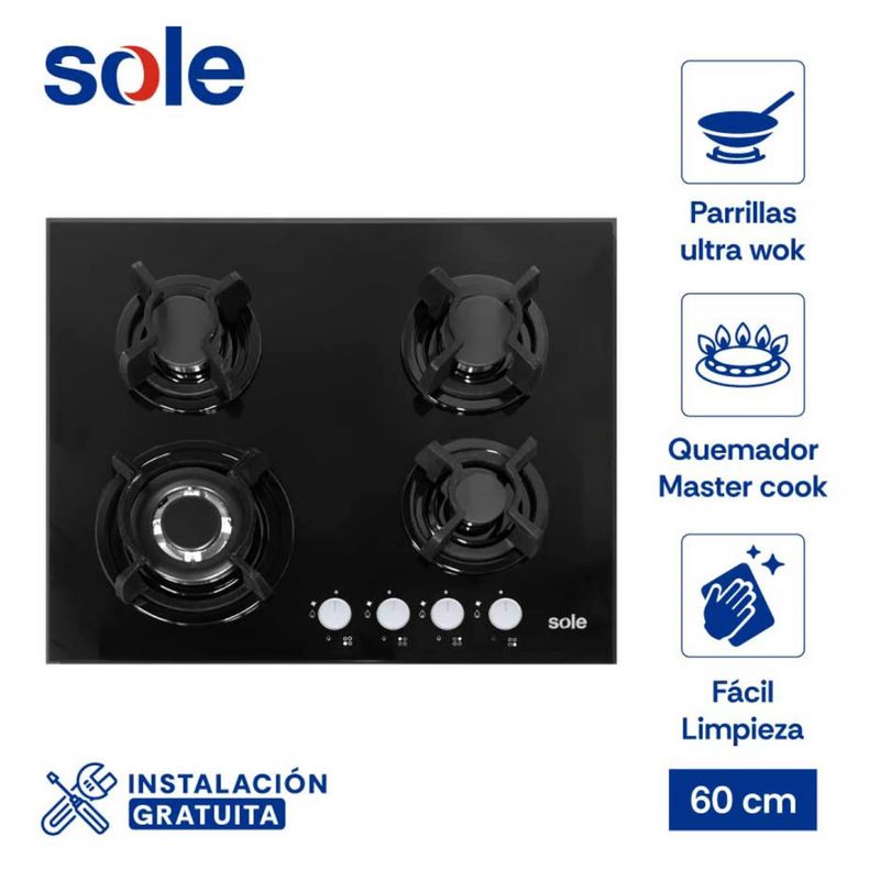 SOLE - Cocina Empotrable SOLCO034 4 Quemadores 60cm