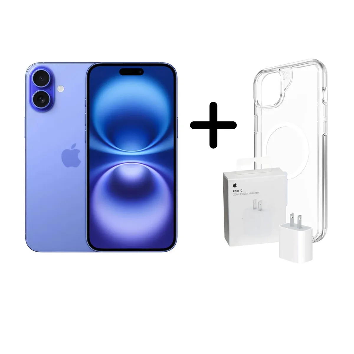 APPLE - IPHONE 16 128GB CHIP FISICO  AZUL + CARGADOR + CASE PROTECTOR