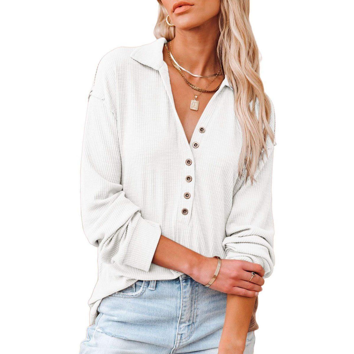 DENISASAA - Camiseta de manga larga con solapa y suéter de otoño e invierno