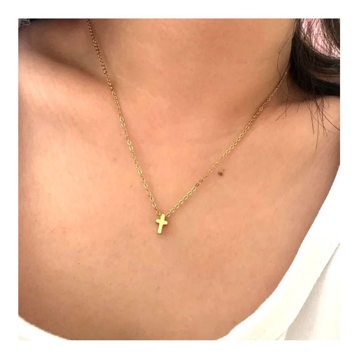 OEM - Collar Mujer Mini Cruz Fino Acero Inoxidable 316L x SAN VALENTIN