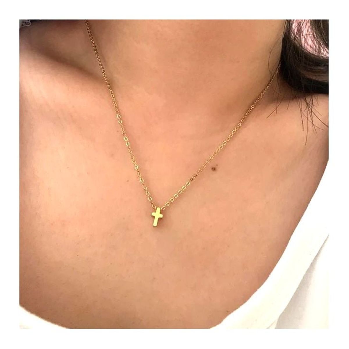 OEM - Collar Mujer Mini Cruz Fino Acero Inoxidable 316L x SAN VALENTIN