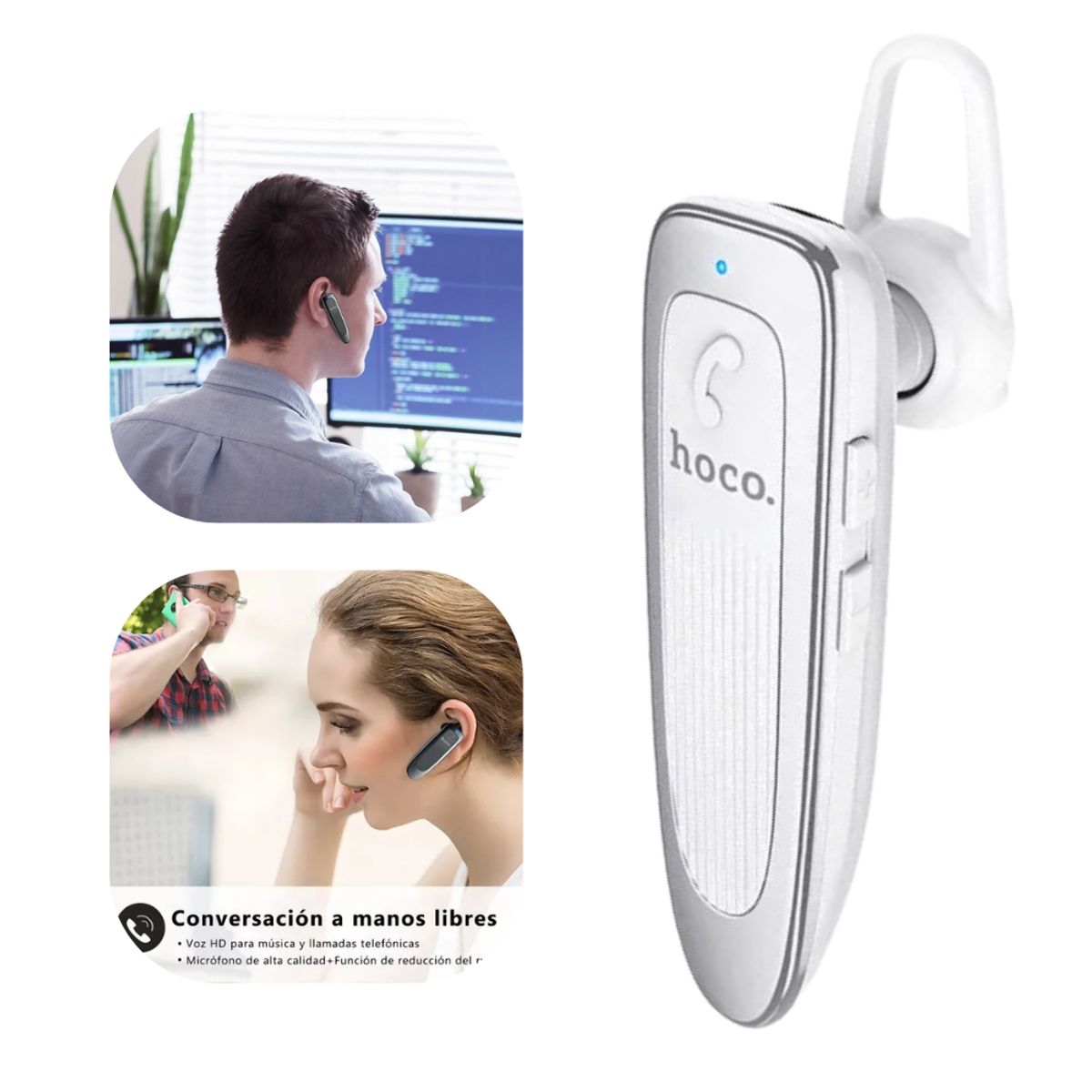 HOCO - Auriculares Bluetooth 5.0 Para Negocio Con Micrófono Hoco Color Blanco