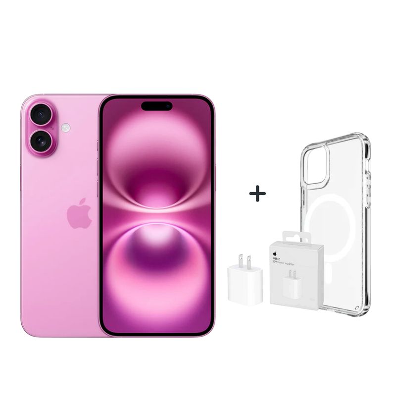 APPLE - IPHONE 16 128GB CHIP FISICO - ROSADO + CARGADOR + CASE PROTECTOR