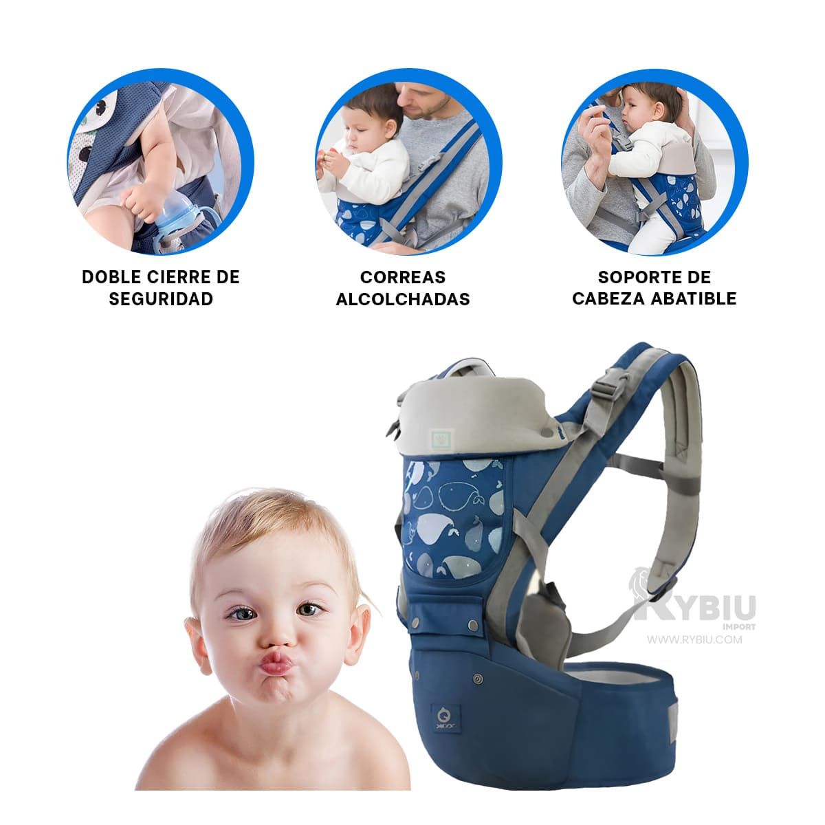 GENERICO - Mochila Porta Bebe Ballena en Azul Y+Envoltorio de Regalo