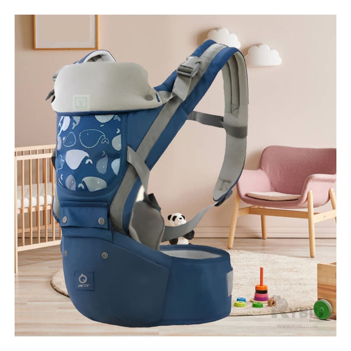 GENERICO - Mochila Porta Bebe Ballena en Azul Y+Envoltorio de Regalo