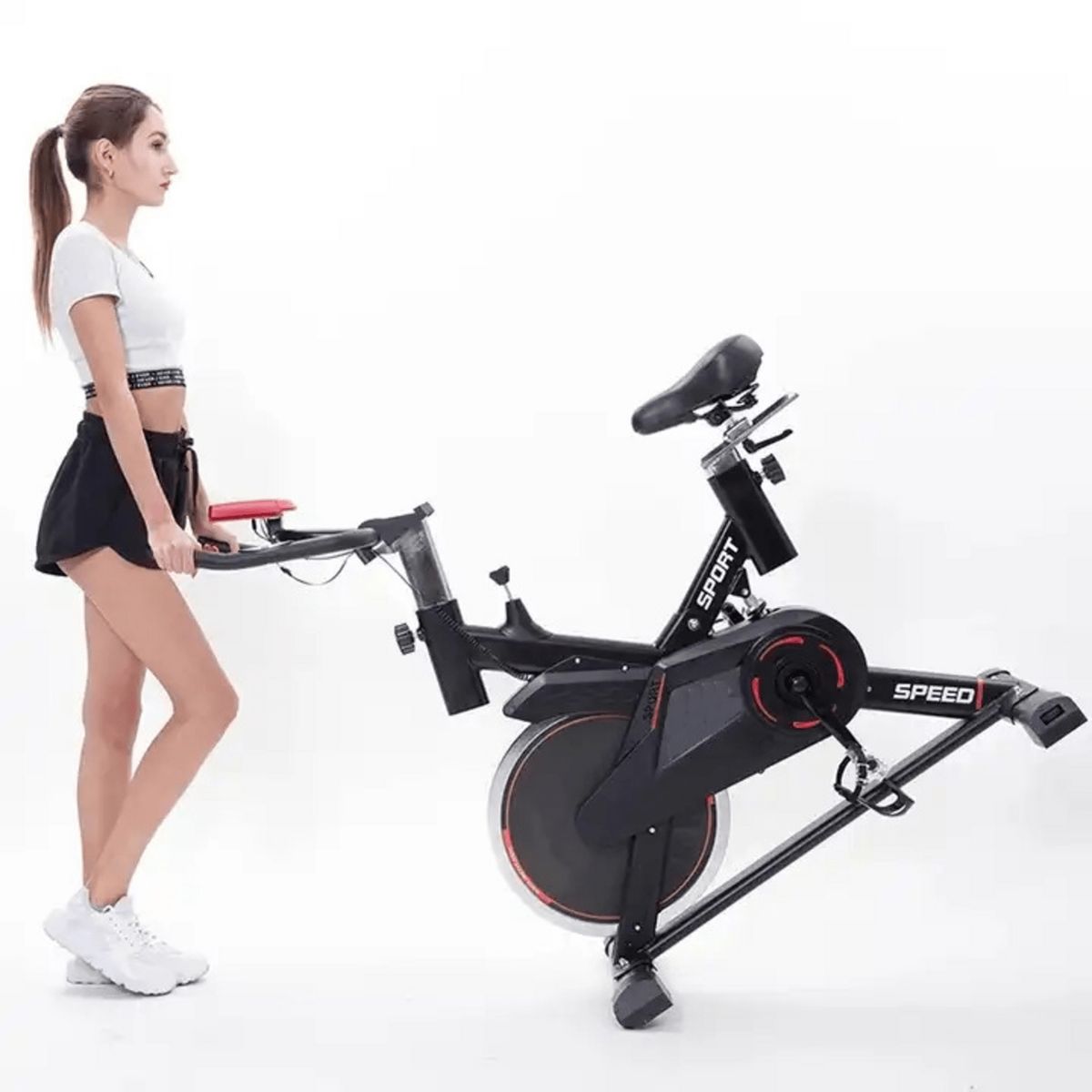 ALPHA GYM - Bicicleta spinning profesional estática volante 15 Kg