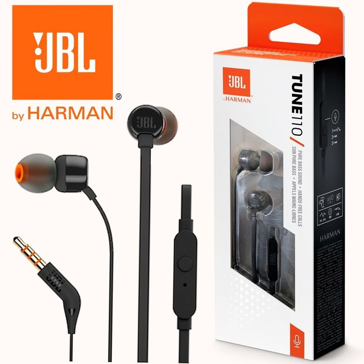 JBL - Audífono JBL TUNE 110 Micrófono Conector 3.5mm Negro