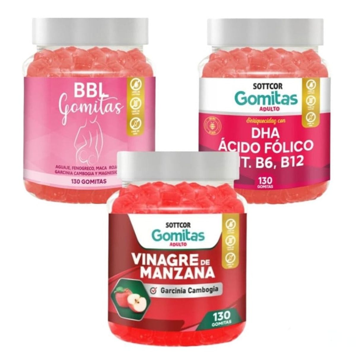 GENERICO - AGUAJE BBL EN GOMITAS + VINAGRE DE MANZANA + DHA ACIDO SOTTCOR X 3