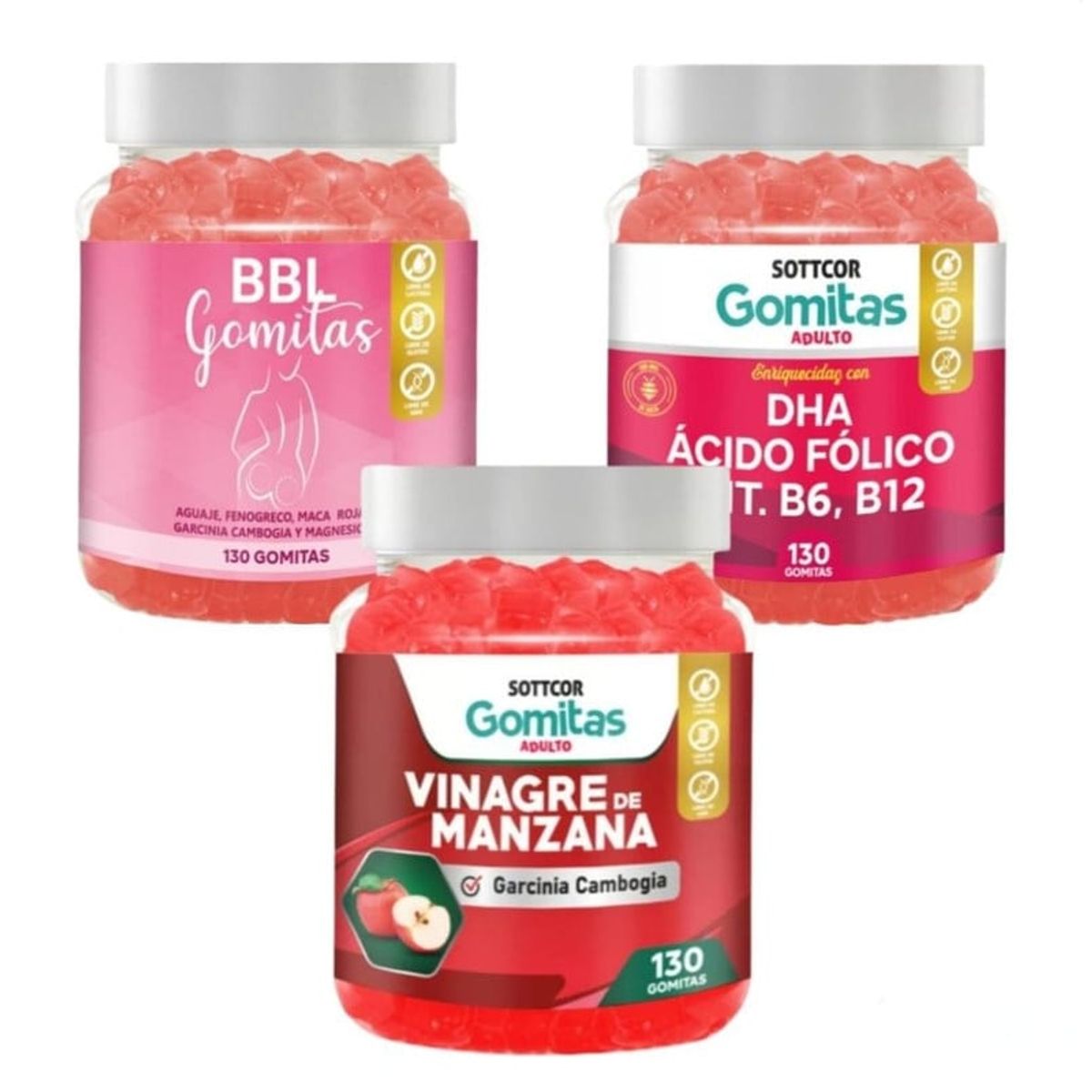 GENERICO - AGUAJE BBL EN GOMITAS + VINAGRE DE MANZANA + DHA ACIDO SOTTCOR X 3