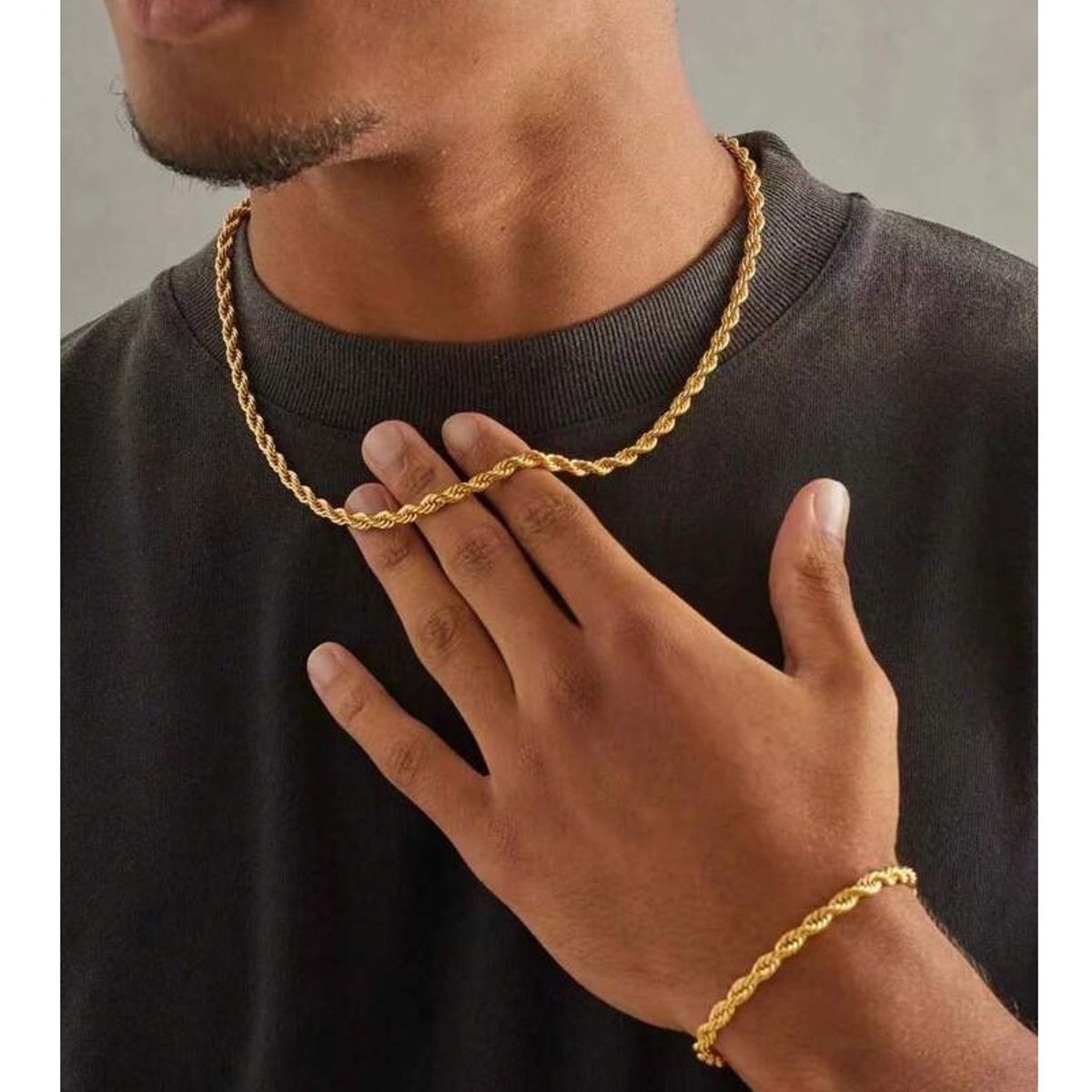 OEM - Cadena Hombre + Pulsera Torcida Set Acero Inoxidable 316L x SAN VALENTIN