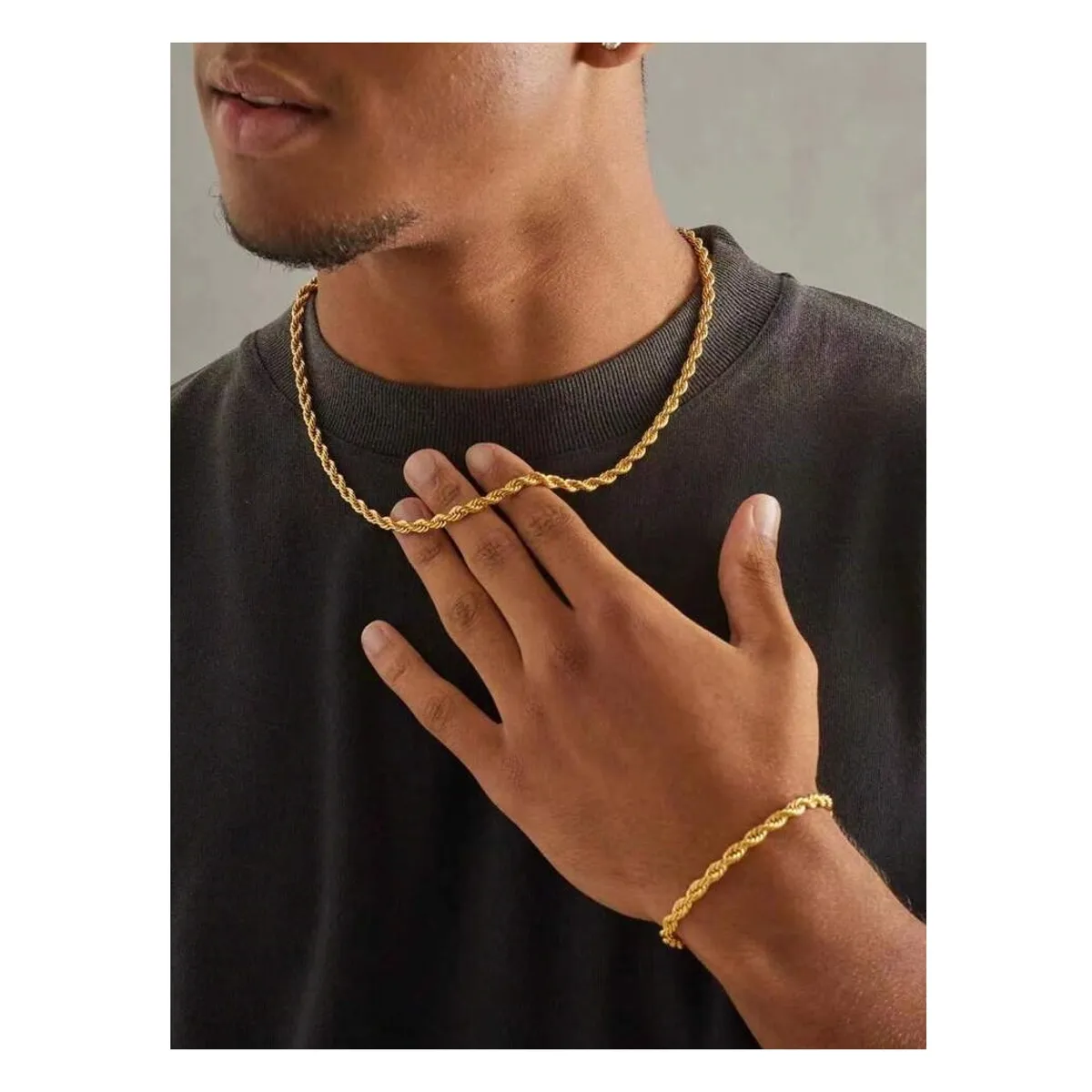 OEM - Cadena Hombre + Pulsera Torcida Set Acero Inoxidable 316L x SAN VALENTIN