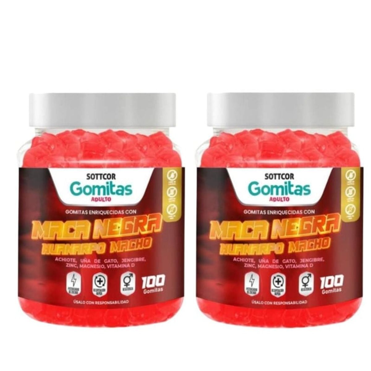GENERICO - PACK 2 MACA NEGRA HUANARPO MACHO GOMITAS SOTTCOR 100 GR