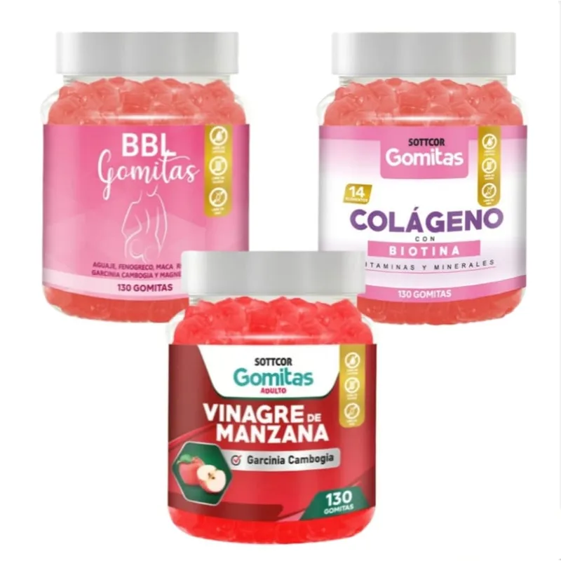 GENERICO - AGUAJE BBL EN GOMITAS + VINAGRE DE MANZANA + COLAGENO ADULTOS PACK 3