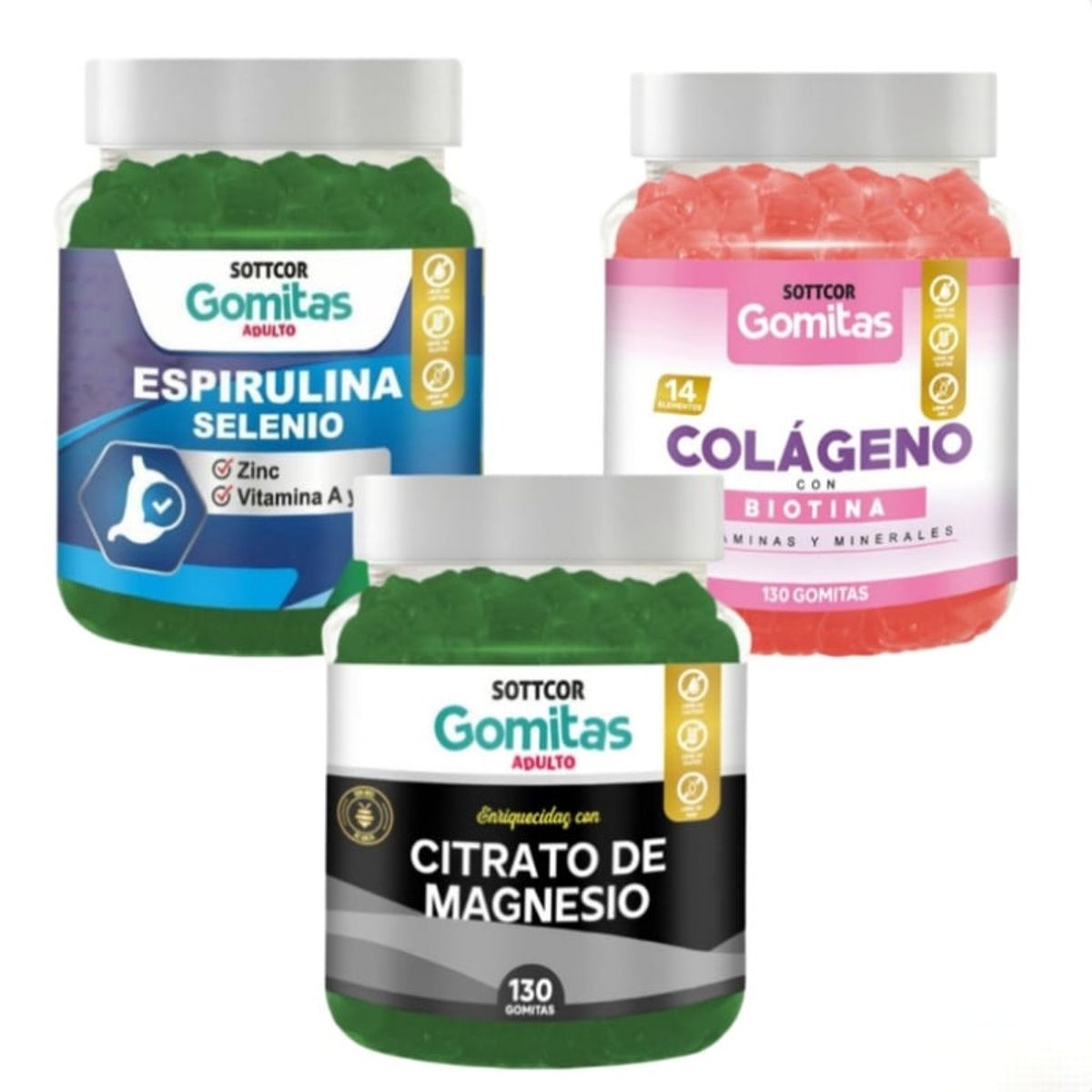GENERICO - COLAGENO ADULTOS + CITRATO DE MAGNESIO + ESPIRULINA GOMITAS SOTTCOR X3