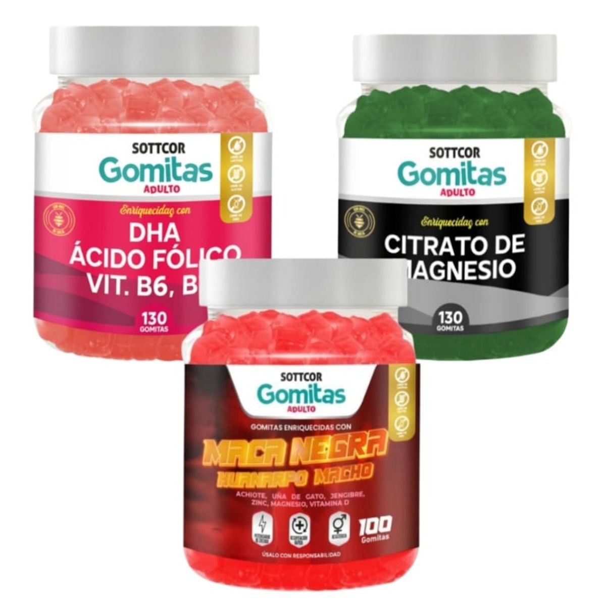 GENERICO - MACA NEGRA + DHA ACIDO FOLICO + CITRATO DE MAGNESIO GOMITAS SOTTCOR X3