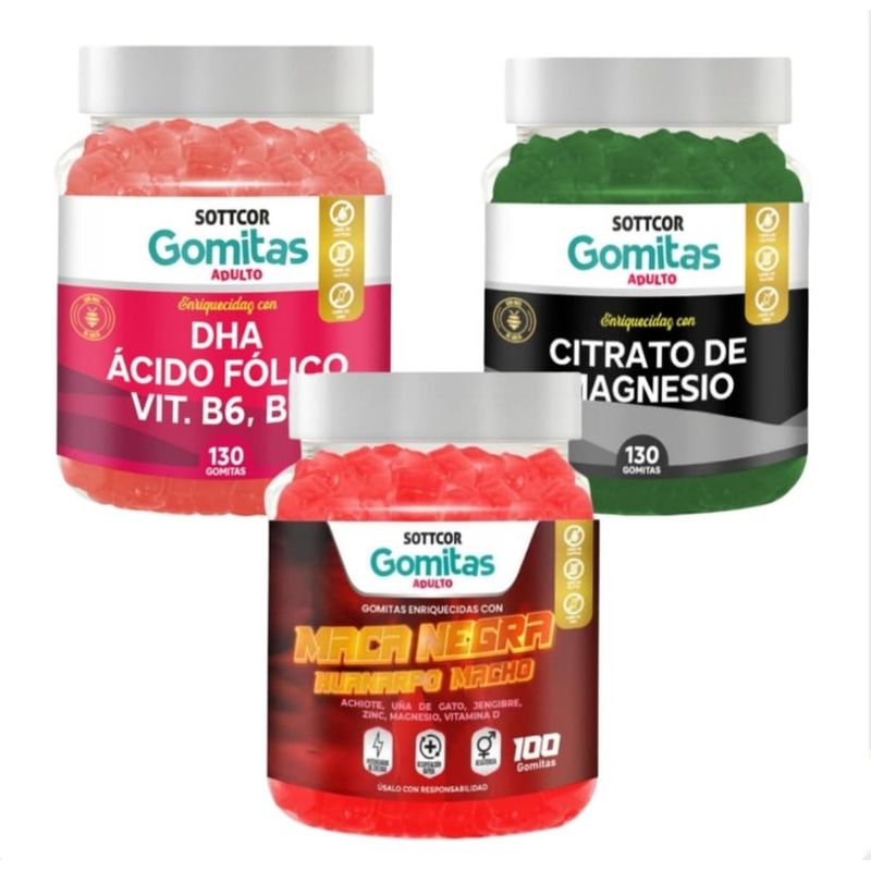 GENERICO - MACA NEGRA + DHA ACIDO FOLICO + CITRATO DE MAGNESIO GOMITAS SOTTCOR X3