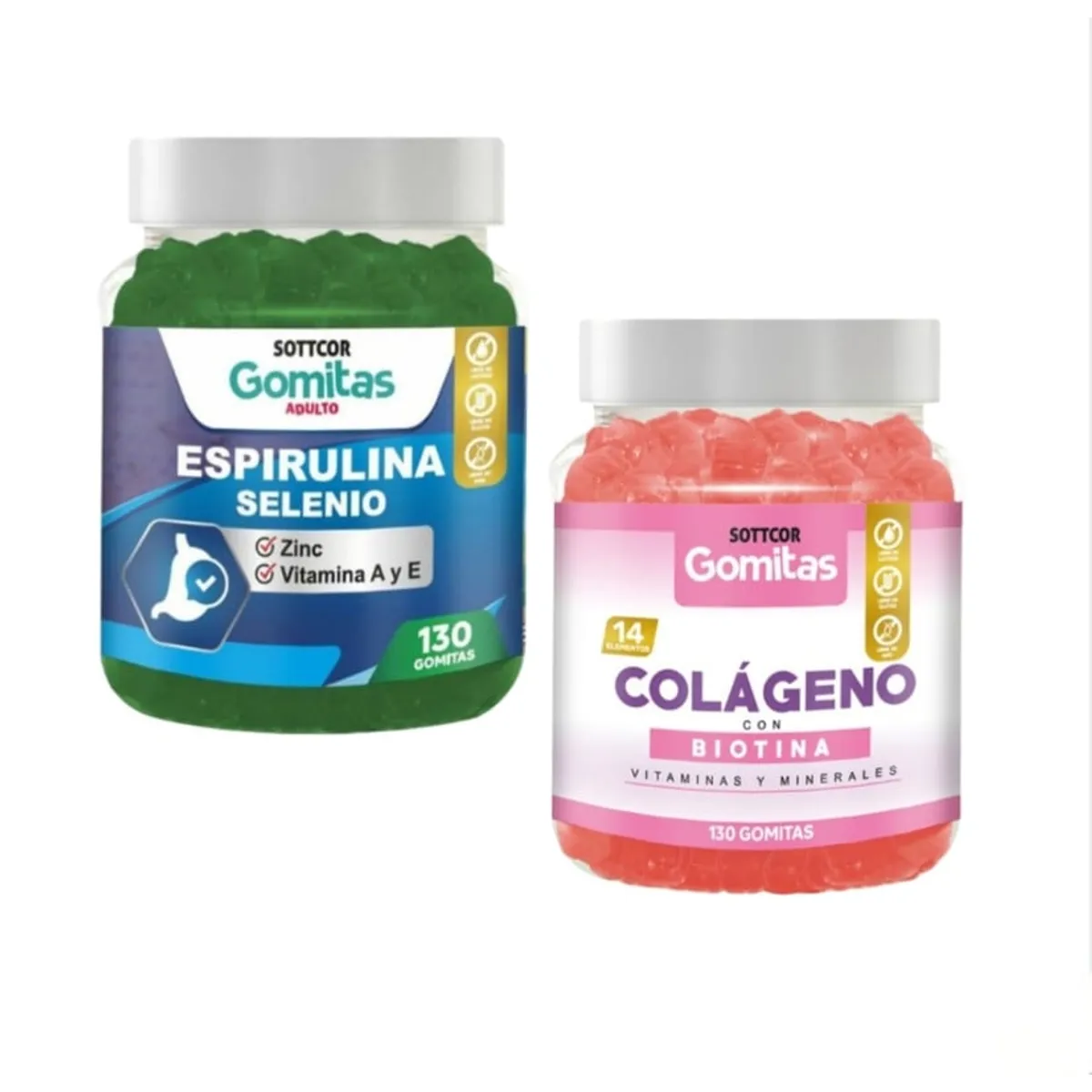 GENERICO - GOMITAS DE COLAGENO CON BIOTINA + ESPIRULINA SELENIO SOTTCOR X2