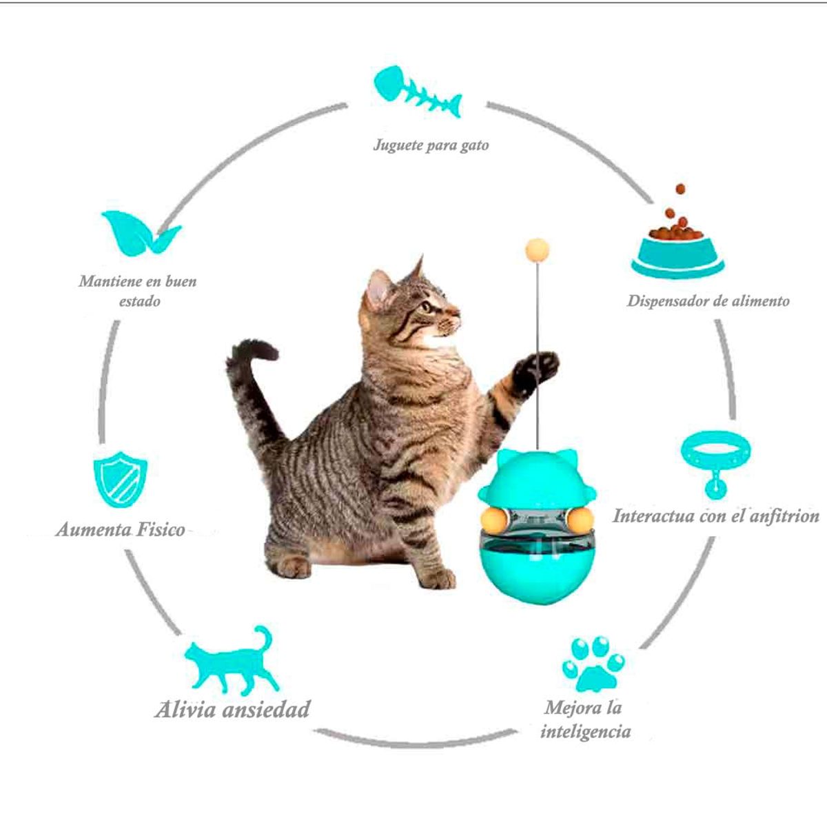 VARIOS - Juguete para Gatos Balancín con Pelotas Dispensador Turquesa