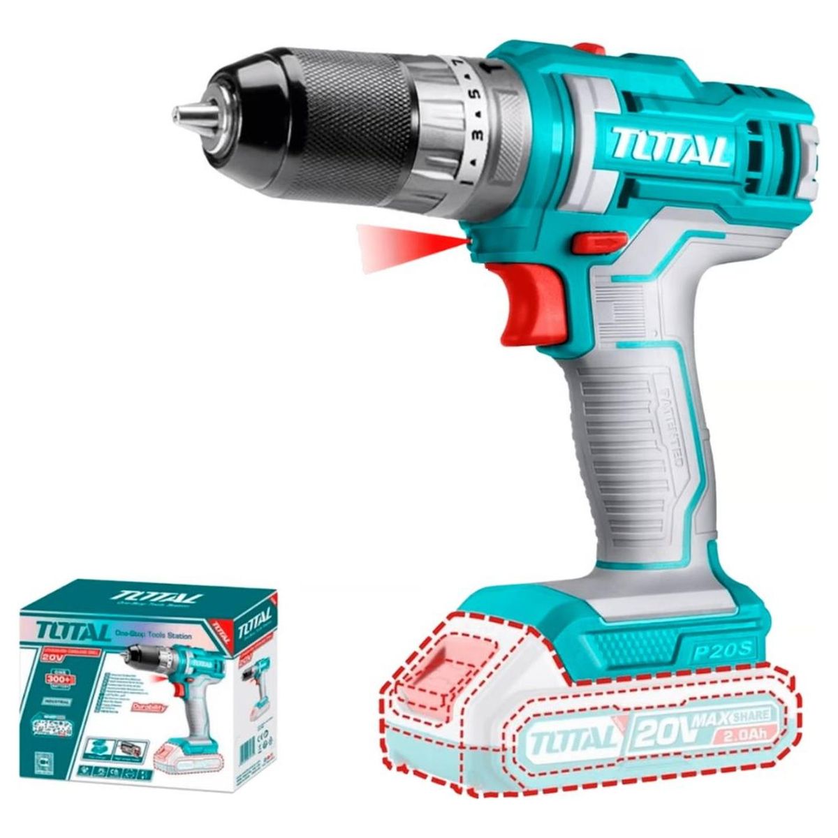TOTAL TOOLS - Taladro Percutor Atornillador 12 20v TIDLI201455 Total