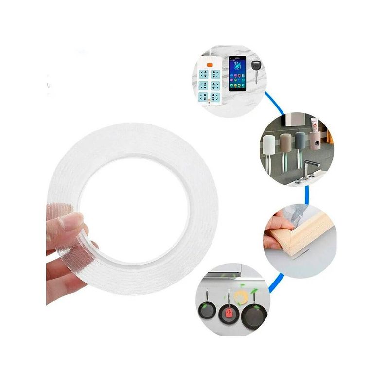 GRETAIL - Cinta Doble Contacto De 3mt Autoadhesiva Transparente