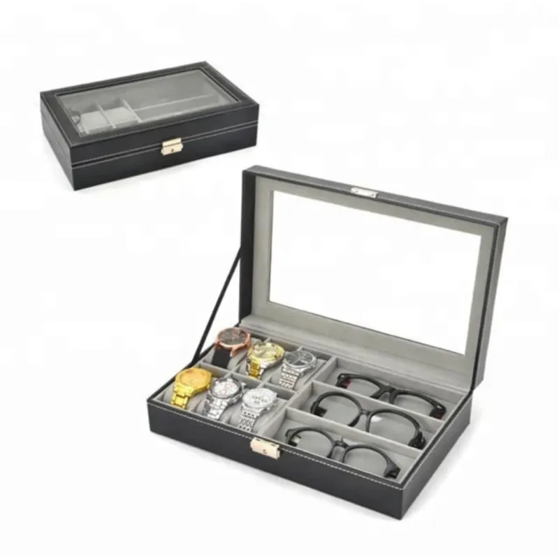 GENERICO - Caja de Relojes y Lentes Organizador de Lujo Porta Reloj de Cuero