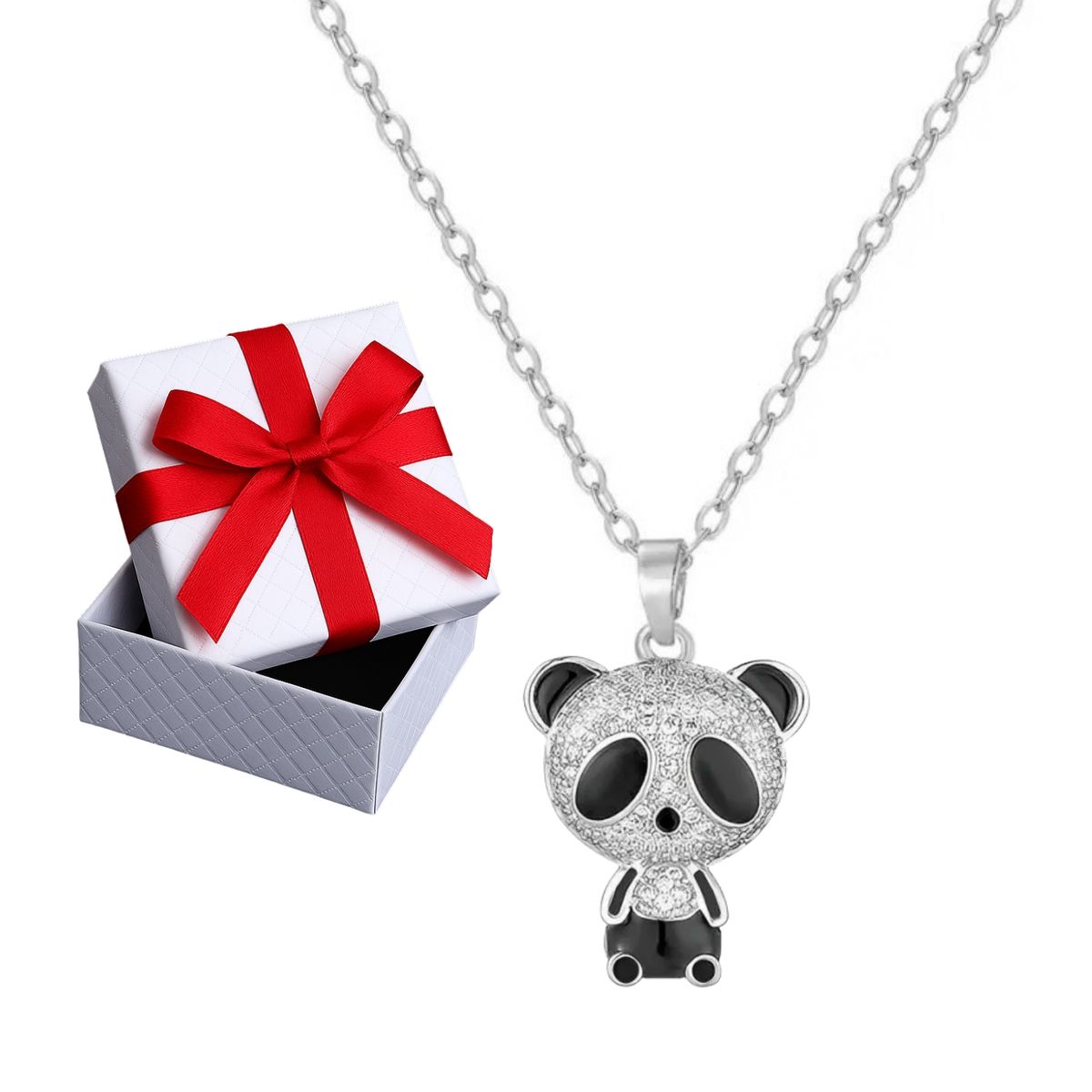 GENERICO - Collar Mujer Oso Panda Regalo Novia Mamá Acero Inoxidable Plateado