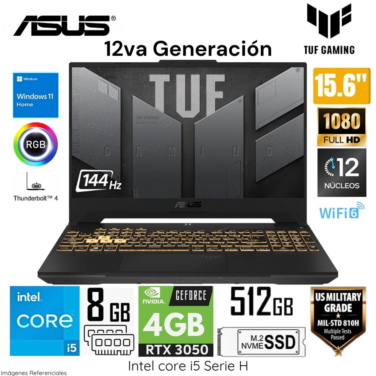 ASUS - Laptop Gamer Asus TUF F15 FX507ZC4-HN005W Intel Core i5-12500H 8GB RAM 512GB SSD RTX 3050-4GB WIN 11