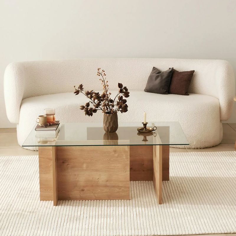 TU MESITA - Moderna Mesa de Centro Diana color Roble con Vidrio TU MESITA
